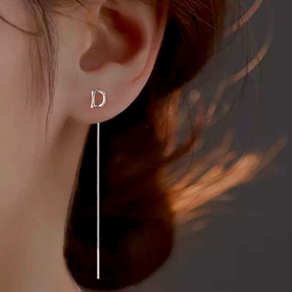 NEW First Initial Name Letter Dangle Drop Silver Tassel Earrings Set 925 Plated - Picture 11 of 16